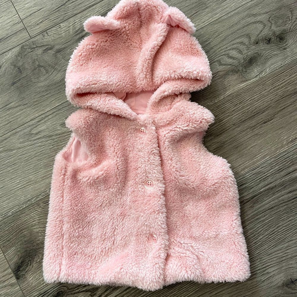 Harper Canyon Vest Wubby Teddy Pink Teddy Ear Sweatshirt Baby Girl Coat NWT 24M